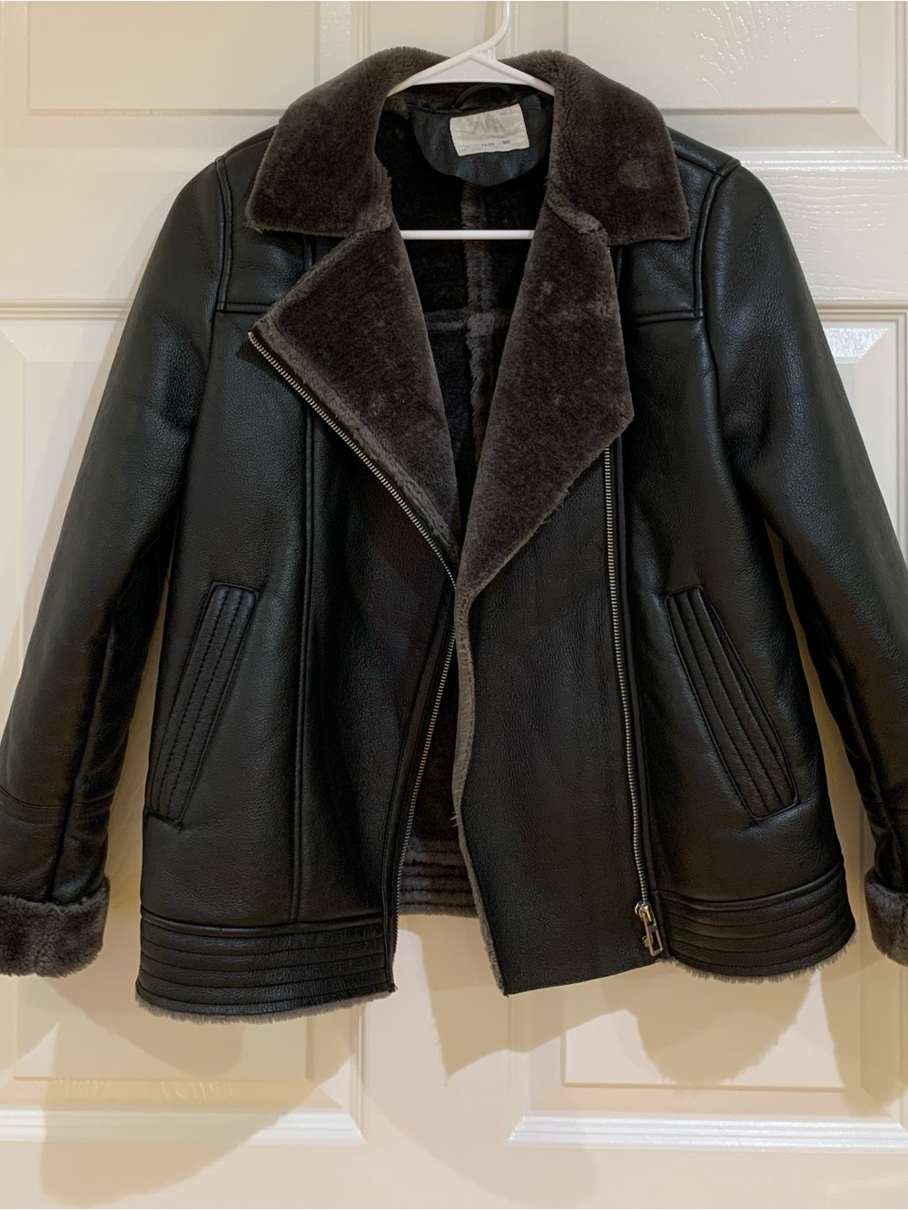 Zara Black Faux Shearling Aviator Jacket - Kids